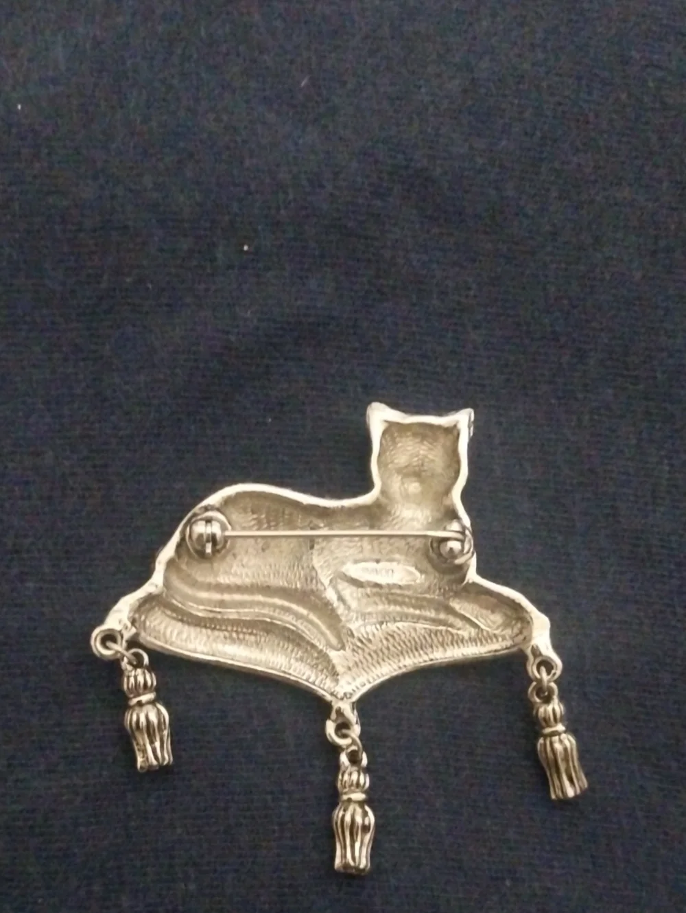 Vintage-Style Silver Cat Brooch with Green Eyes - Unbranded